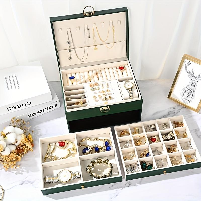 3-layer Drawer Type Jewelry Storage Box, Desktop Lockable Finishing Storage Container For Jewelry Earrings Rings Necklaces Bracelets Pendants