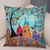 Colorful Cartoon House Pillowcase Retro Country Colors Urban Sofa Cushion Cover Home Car Decoration