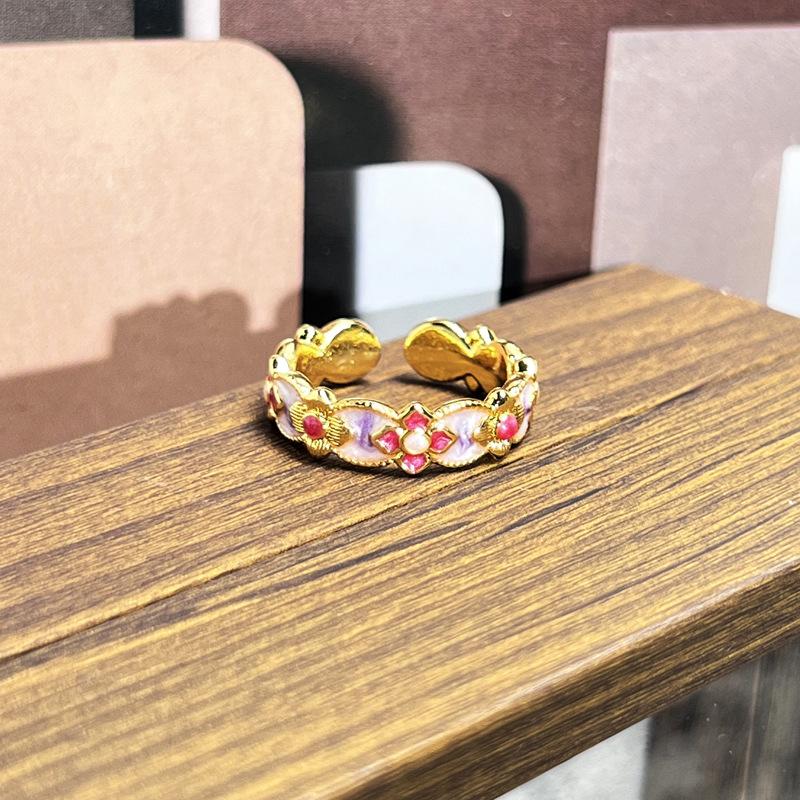 2026 Sweet and Cool Colorful Drip Glaze Temperament Court Style Retro Ring Female Flower Niche Ring