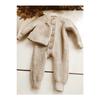 Buttoned Beige Thessaloniki Knitted Knitted Baby Jumpsuit With Hat