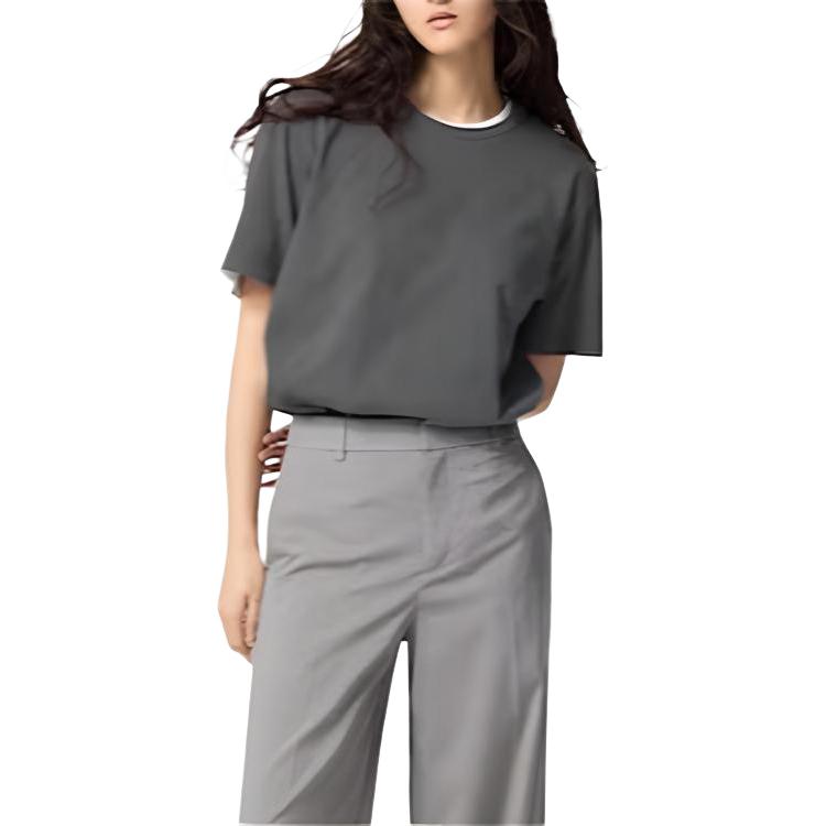 Uniqlo Однотонная футболка с коротким рукавом и круглым вырезом, унисекс, серая 455365-07