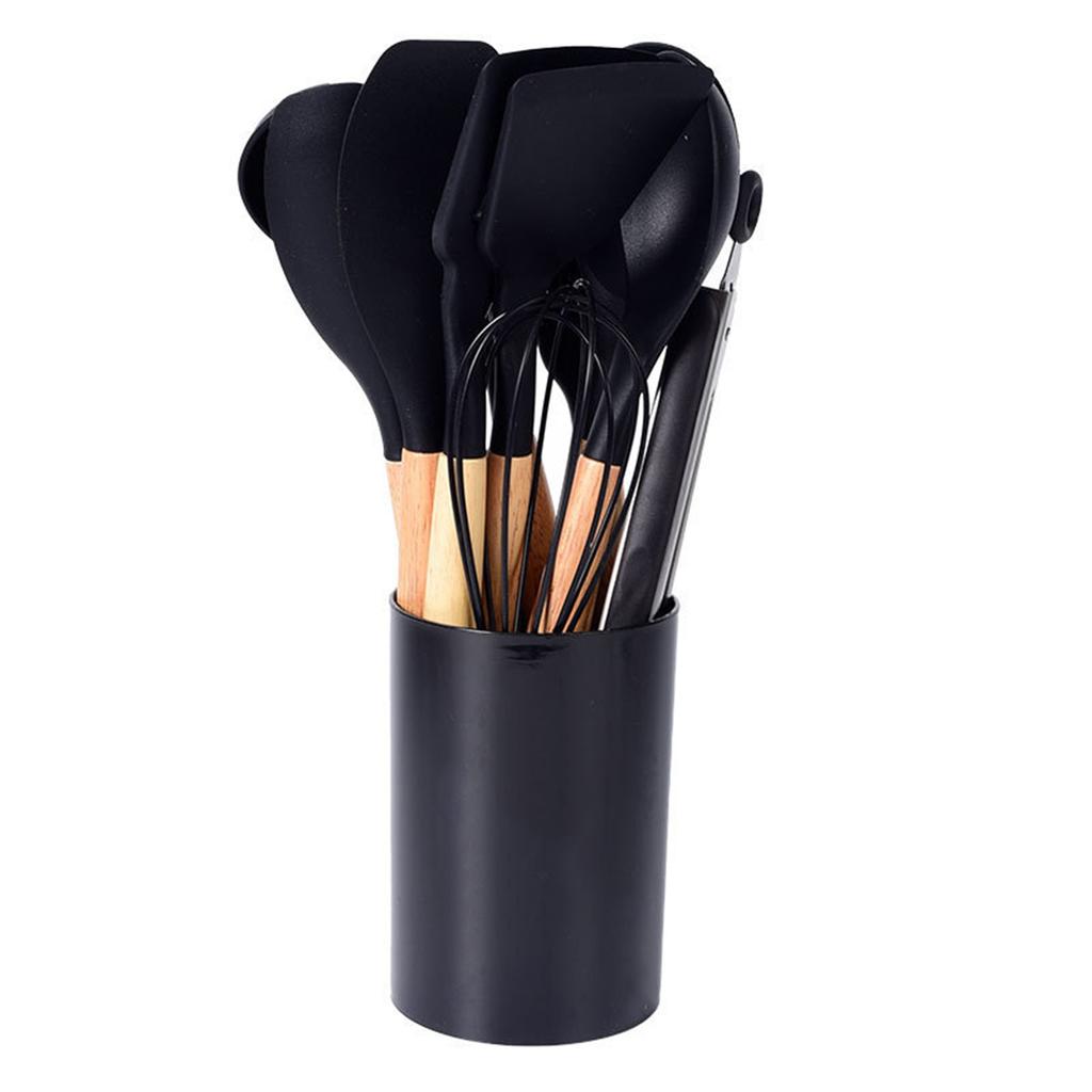 12 шт./набор силиконовых кухонных принадлежностей с держателем, деревянной ручкой, антипригарным покрытием, набор кухонных принадлежностей, термостойкая посуда, инструменты для приготовления пищи