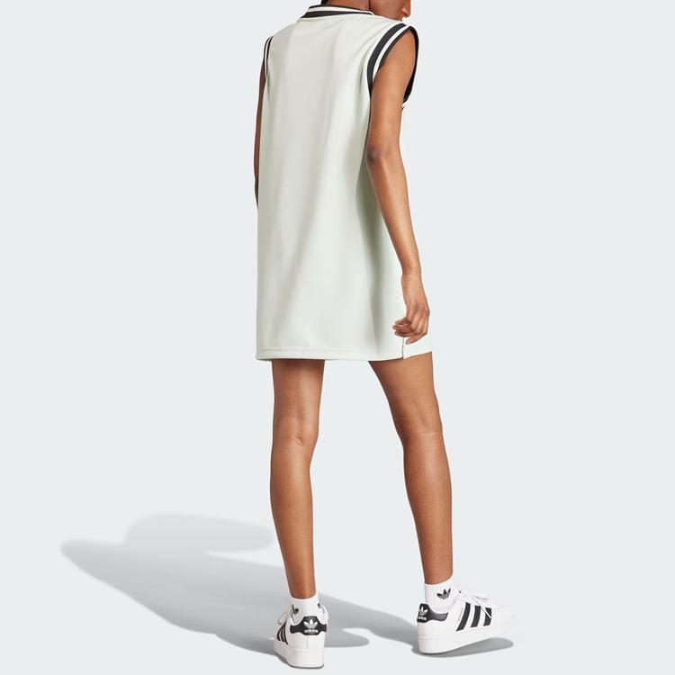 Adidas Оригинальное нейтральное платье Adibreak в полоску с цветными блоками, спортивное платье без рукавов с V-образным вырезом, женские платья льняного цвета, зеленый IS5263