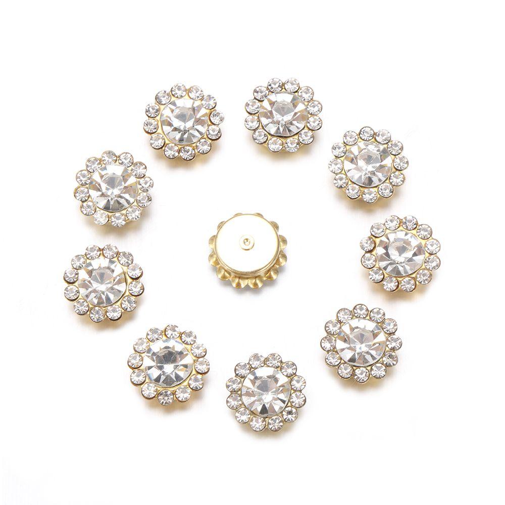 10PCS DIY Craft Sparkling Flower-shaped Rhinestone Buttons Crystal Glass Stone Clothes Decoration