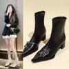 Ботильоны на квадратном каблуке, современные, весна/осень, женская обувь на молнии 2024 года, модные, с острым носком, на среднем каблуке, однотонные, новинка, женские ботинки