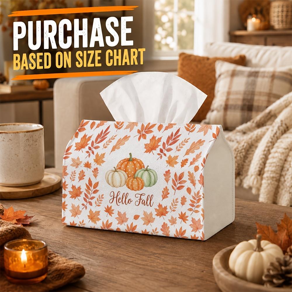 1pc Modern Botanical Harvest Tissue Box - Pumpkin Maple Typography Napkin Storage Box, Suitable for Rolls/Facial Tissues/Single Sheets, Two Sizes Avai