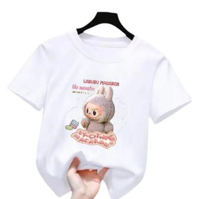 Новая детская футболка Labubu LABUBU Уродливый и милый узор Девочка Круглый вырез Короткий рукав Повседневная Универсальная одежда