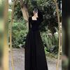 Женское черное платье French Tea, весна 2023 года, стиль Хепберн, облегающий крой, длинное платье с квадратным воротником