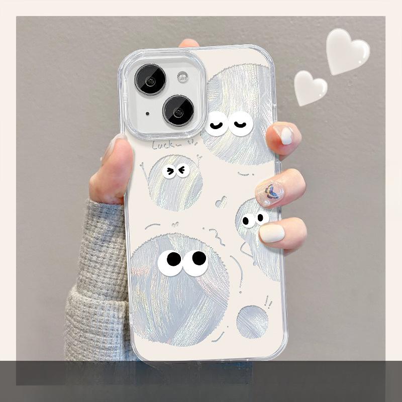 Applicable To Apple 15 Feather Yarn Mobile Phone Case Iphone14 Funny Coal Ball Invisible Bracket 13 Cute Cartoon 12