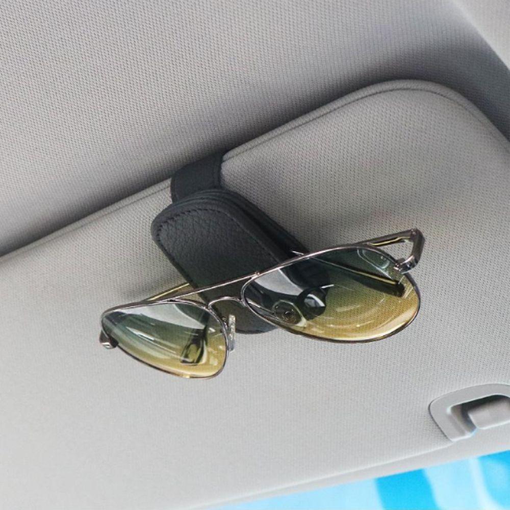 PU Leather Sun Visor Glasses Clip Anti-scratch Ticket Card Clamp  Auto Interior Accessories