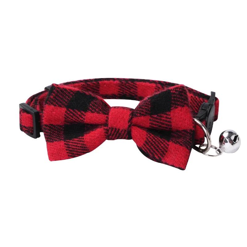 New British Checkered Bow Collar Pet Bell Collars Stick Cloth Cats Buckle Style Cat Dog Collars