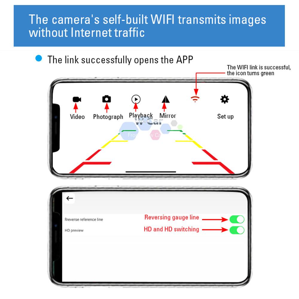 Автомобильная камера заднего вида Wi-Fi HD 170-градусная камера заднего вида Беспроводная водонепроницаемая камера заднего вида Wi-Fi 12 В 24 В для Android Ios