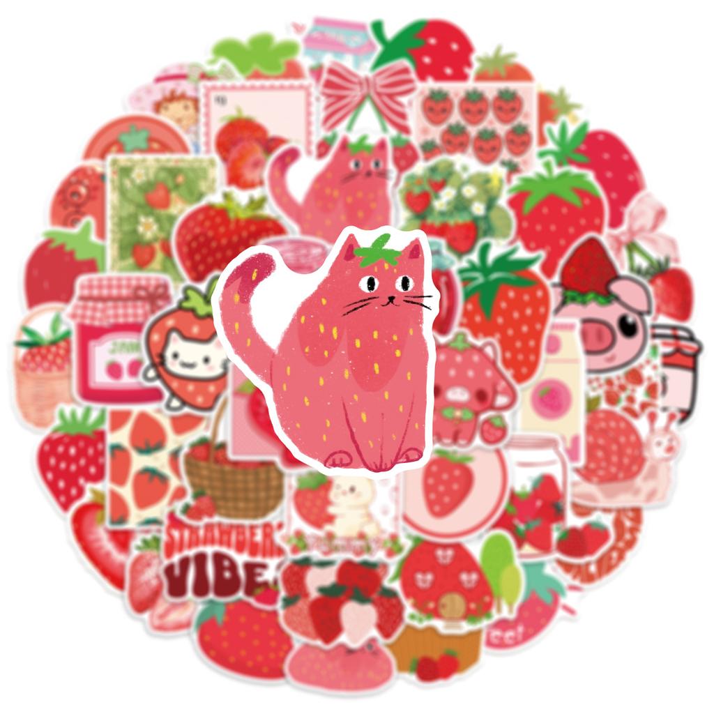 50Pcs Kawaii Strawberry Stickers DIY Stickers Scrapbooking Phone Luggage Skateboard Vinyl  Waterproof Graffiti Decals