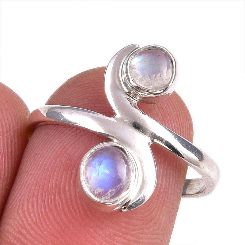 Natural Rainbow Moonstone Gemstone 925 Solid Silver Jewelry Ring Size 7.5 I6Q45