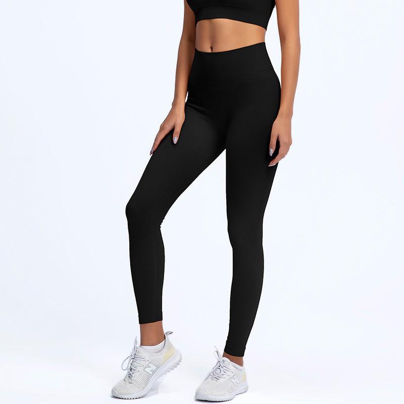 Ribbed Yoga Pants High Waisted Gym Leggings Sport Women Fitness Seamless Female Legging Tummy Control Running Training Tights