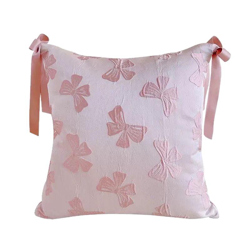 Korean Ins Ballet Style Girl Pink Ribbon Bow Pillow Cream Style Cushion Bedroom Sofa Cushion Cover