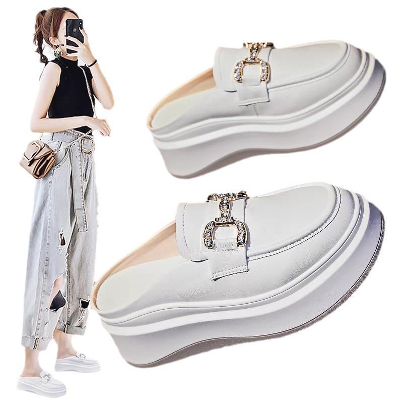 Baotou Half Slippers Women's New Summer Thick-soled Heel-less Half-support Single Shoes Wear a Pair of Lazy Shoes