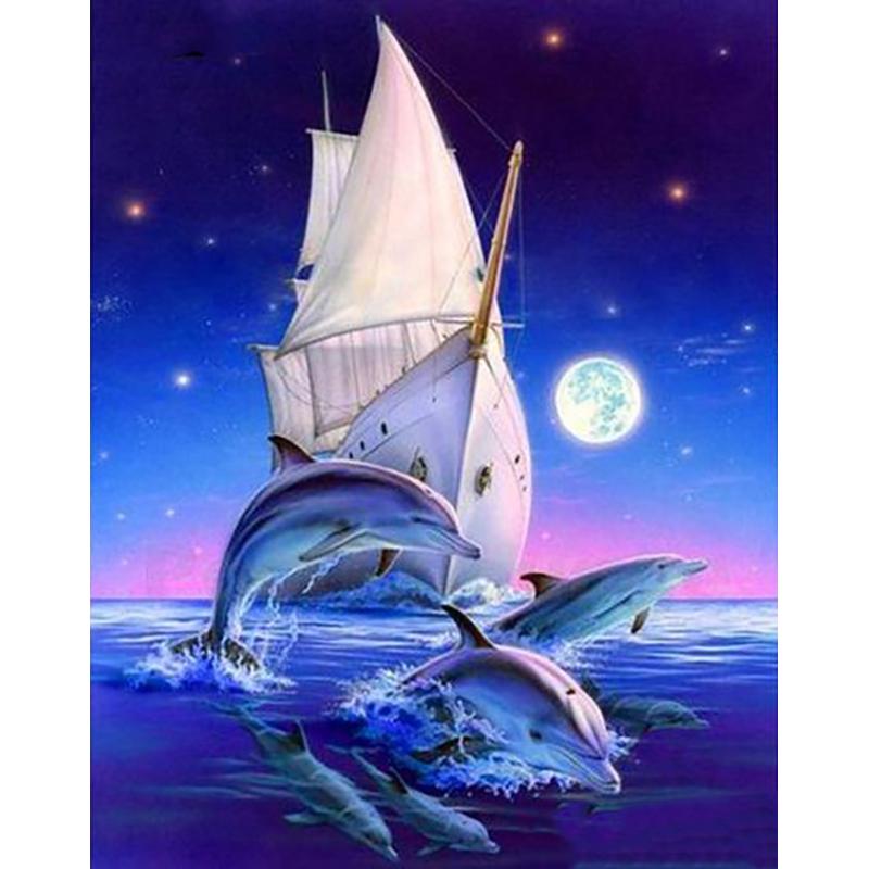 5D DIY Diamond Painting Full Round Animal Dolphin Diamond Embroidery Painting Cross Stitch Kit Home Decoration Rhinestone Gift