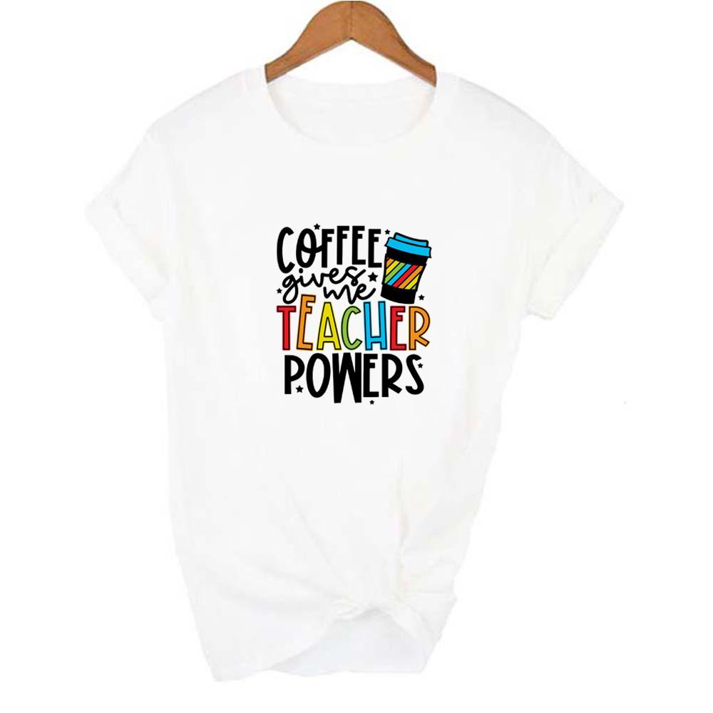 Coffee Gives Me Teacher Powers Women Graphic T Shirts Harajuku Aesthetic Clothes Short Sleeve Fashion Gift