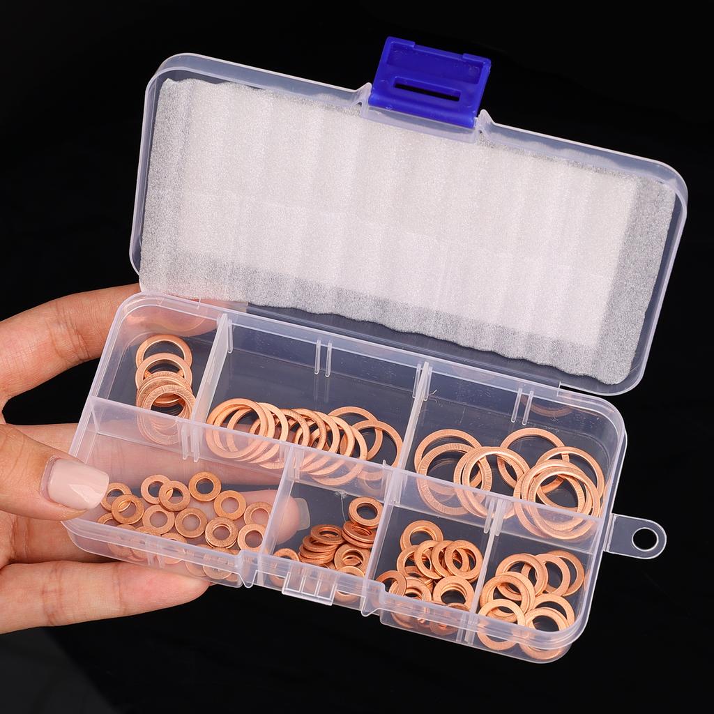 Car Oil Drain Plug Gasket Washer Copper Set M4 M5 M6 M8 M10 M12 M14 Assortment Kit Sump Seal Rings Car Engine Accessories New