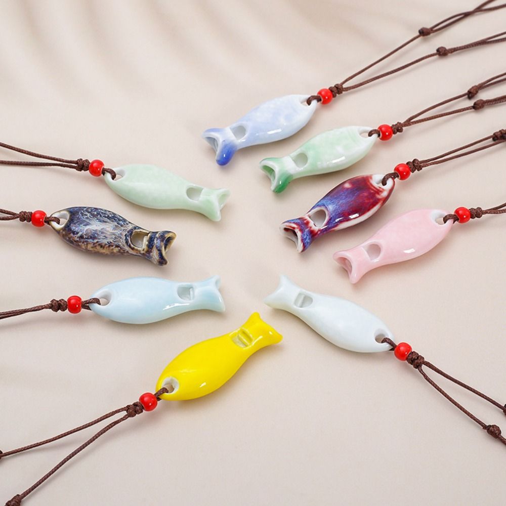 Handmade Fish Whistle Necklace Adjustable Cord Porcelain Fish Pendant Jewelry Accessories