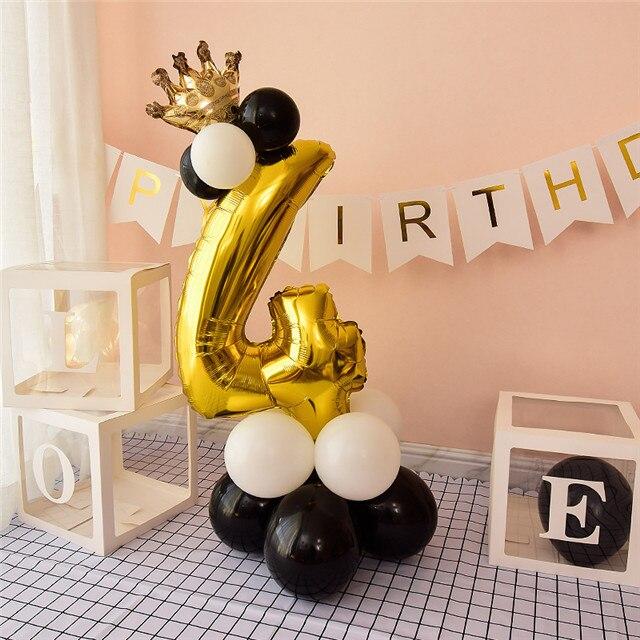 32-дюймовый 0-9 черный золотой синий воздушный шар с цифрой корона цифра гелиевый фольгированный шар детский душ день рождения вечеринка свадьба декор шары принадлежности MIT