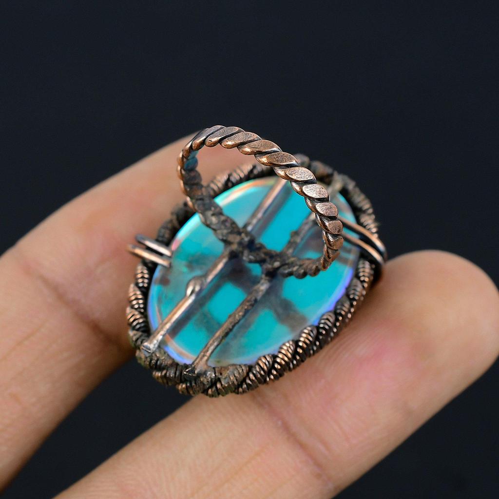Mystic Topaz Gemstone Copper Wire Wrapped Handmade Jewelry Ring For Gift