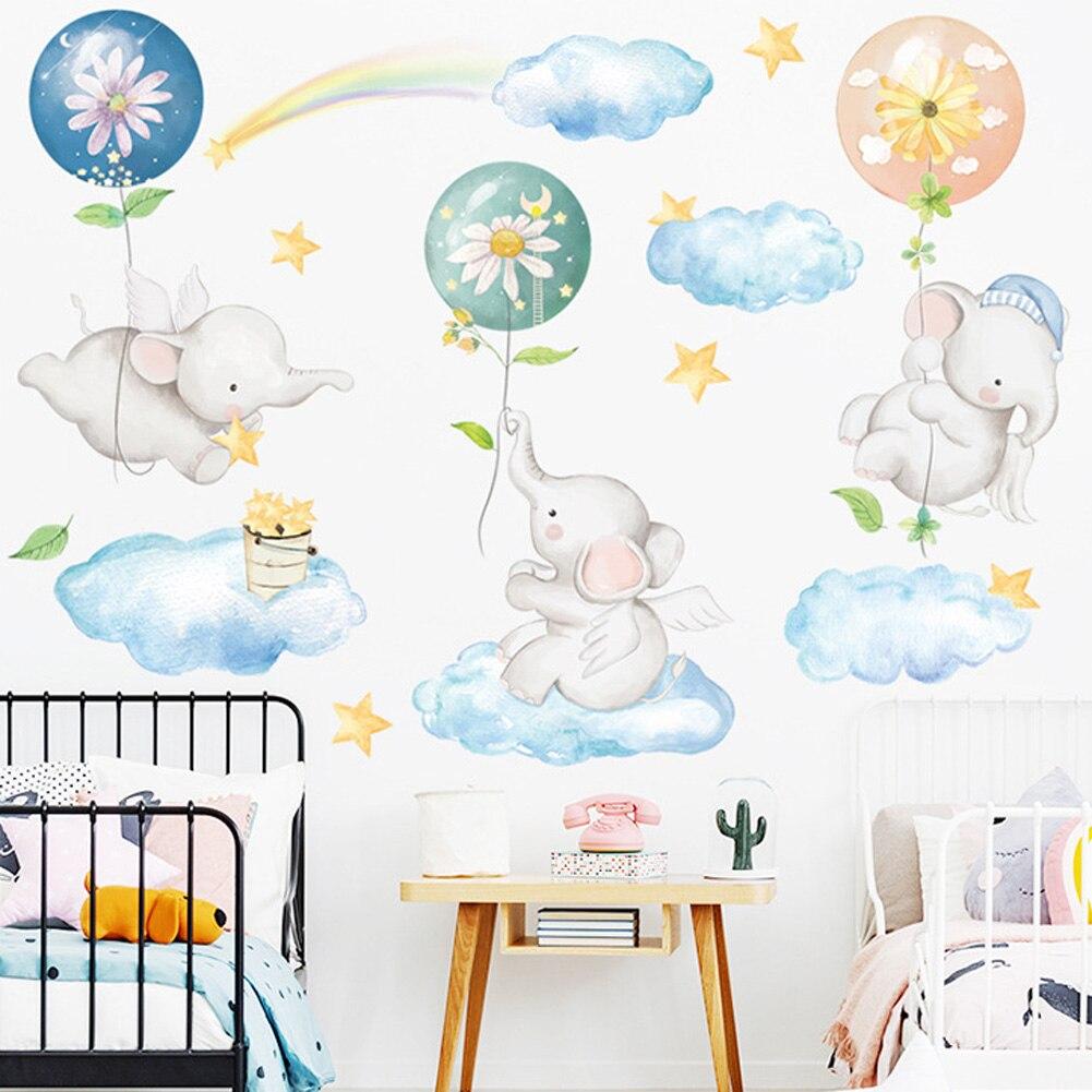 Наклейки на стену с изображением воздушного шара и слона, детская комната, детская спальня, фоновое украшение, обои с изображением мультяшных животных, наклейка для домашнего декора