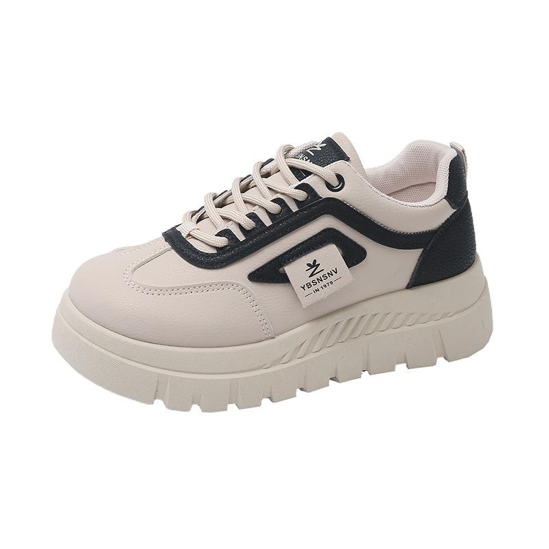 Повседневная обувь для ходьбы для женщин. Удобные кроссовки из искусственной кожи со шнуровкой на толстой платформе. Нескользящие теннисные кроссовки. Женские дышащие кроссовки для бега.