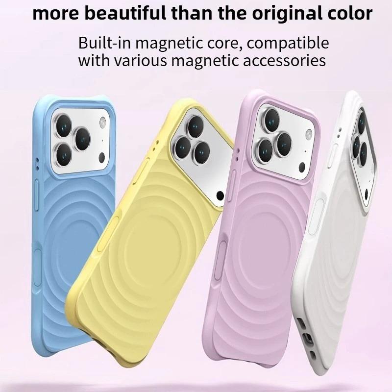 Высококачественный чехол однотонный для IPhone 17 16 15 14 13 Air Pro Max Для Magsafe Жидкий силикон Волнообразный рисунок Защита от царапин