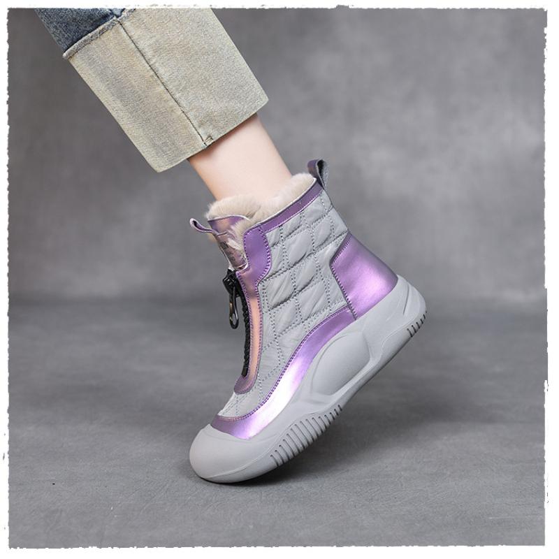 Johnature Fashion Snow Boots Women's Mixed Colors Plush Flat Shoes Casual Warm Versatile Soft Sole Short Boots