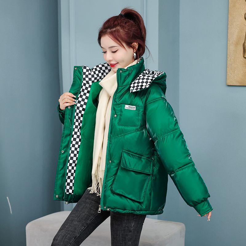 Women's Shiny Korean-style Short Cotton Coat, Winter Loose Thickened Hooded Down Cotton Jacket