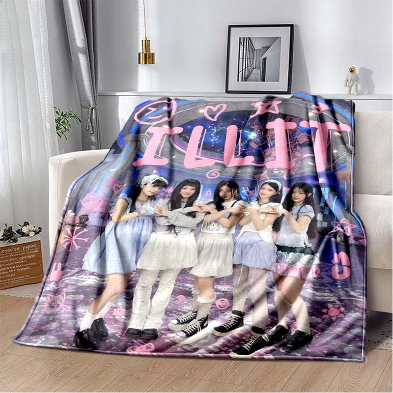 3D Printed Flannel Blanket I-ILLIT Combo K-POP Home Sofa Bed Blanket | Birthday Gift, Customizable