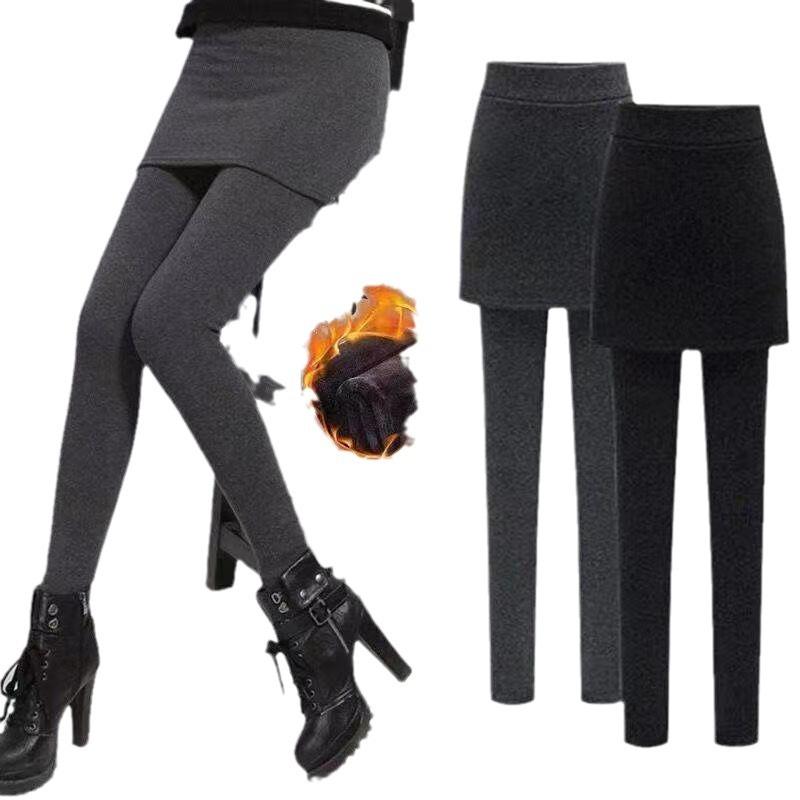 2024 новая осенне-зимняя корейская версия fat MM увеличенные леггинсы юбка fat sister поддельные двухсекционные кюлоты утолщенные и бархатные, чтобы выглядеть тонкими