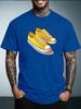 Unisex White Tee Cartoon Bright Yellow Canvas Sneakers Graphic Crew Neck Loose Casual Male Daily Summer Fashion Tops