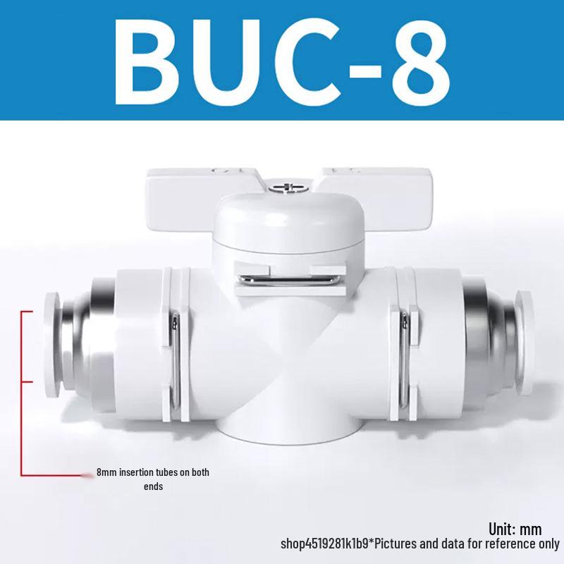 Zhuoji Pneumatic BUC-6-10 Hand Valve with 8mm Tubing, 12mm Straight-Through Air Valve, Quick-Connect Fittings.