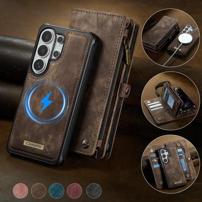 Для Samsung Galaxy S26 Ultra Чехол CaseMe Роскошный 2-в-1 Съемный Многофункциональный Кожаный Кошелек с Молнией и Отсеками для Карт Магнитная Крышка Ремешок-Защелка