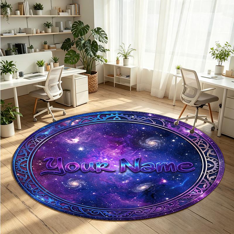 Space Celestial (77) Theme Round Crystal Velvet Rug Custom Name Text Personalized Floor Mat Home Decor Non Slip Crystal Carpet
