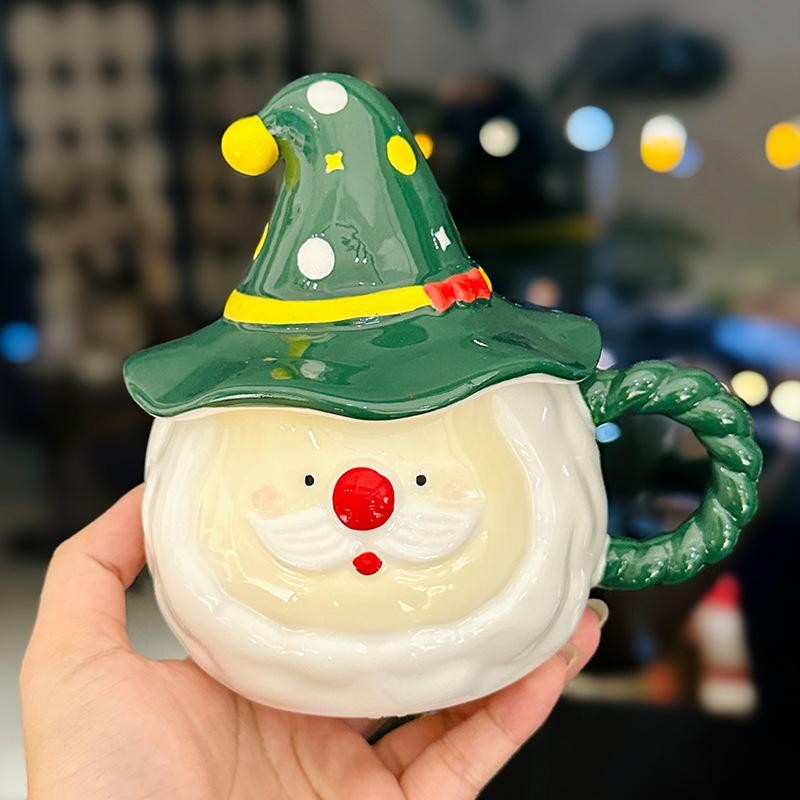 Cartoon Santa Couple Mug With Lid Household Water Cup High Value Christmas Gift Souvenir