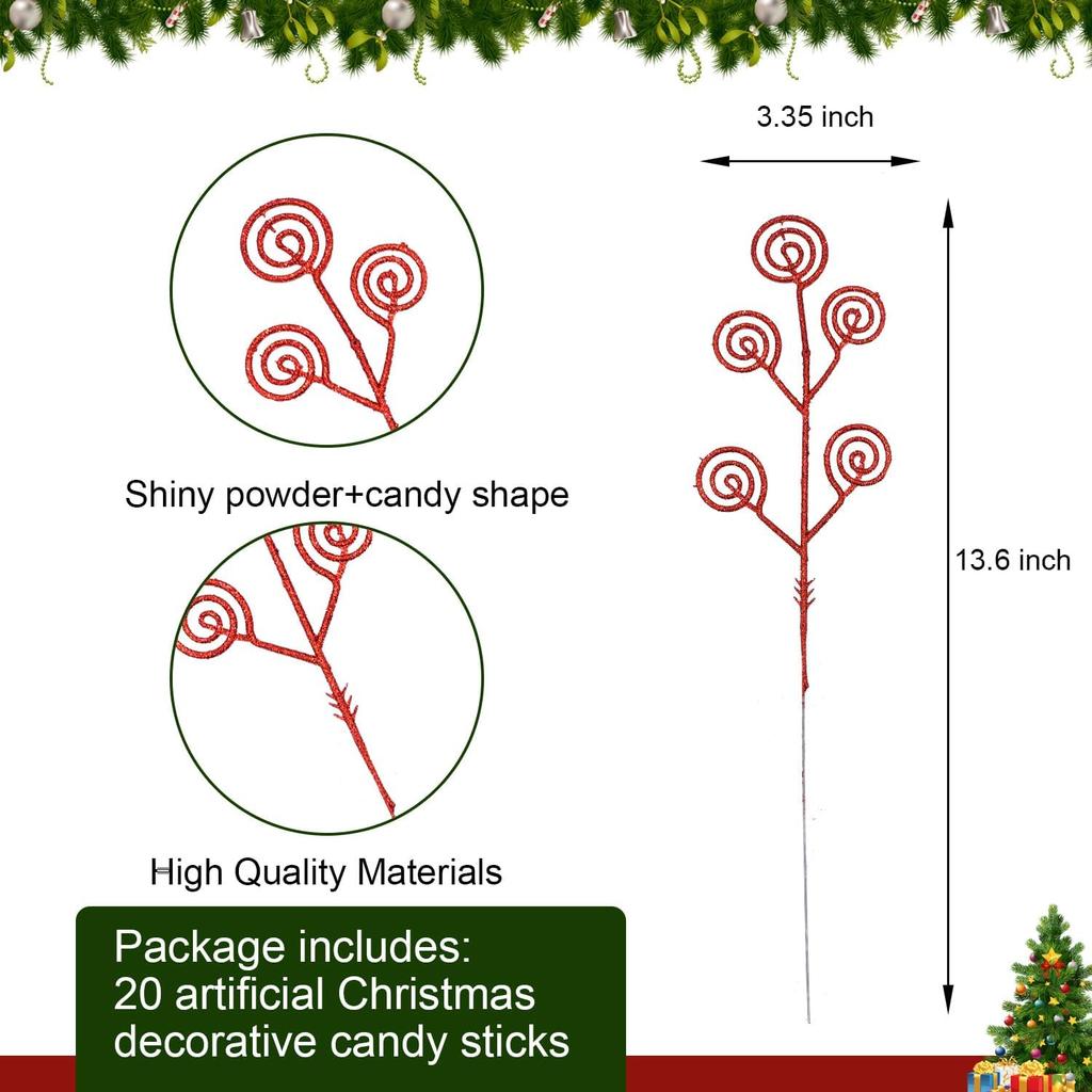 20 шт. Искусственные рождественские украшения, блестящие вьющиеся леденцы для рождественского декора