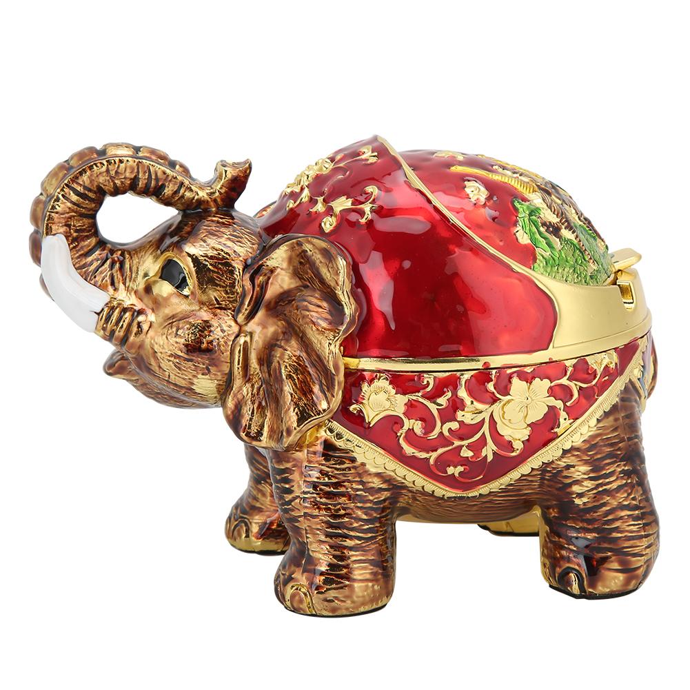 Zinc Alloy Innovative Spherical Vintage Elephant Ashtray with Cover Multifunctional Office HomeGold