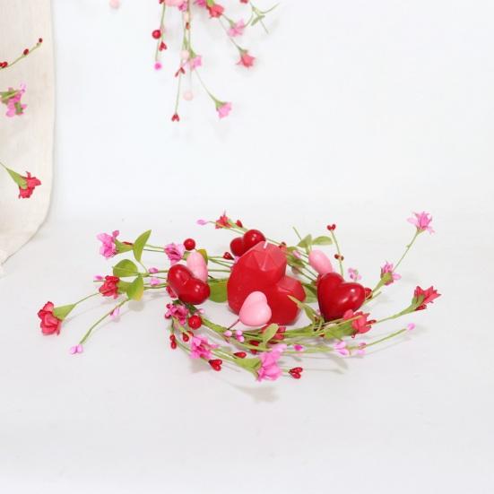 Венок-кольцо для свечи в виде сердца на День святого Валентина, ручной работы, красного и розового цвета, с ягодами, центральный элемент с цветами, декор стола для романтического ужина