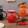Creative Ceramic Mug Fire Extinguisher Shape Personality Water Bottle Home Office Coffee Mug with Lid Spoon Fireman Perfect Gift