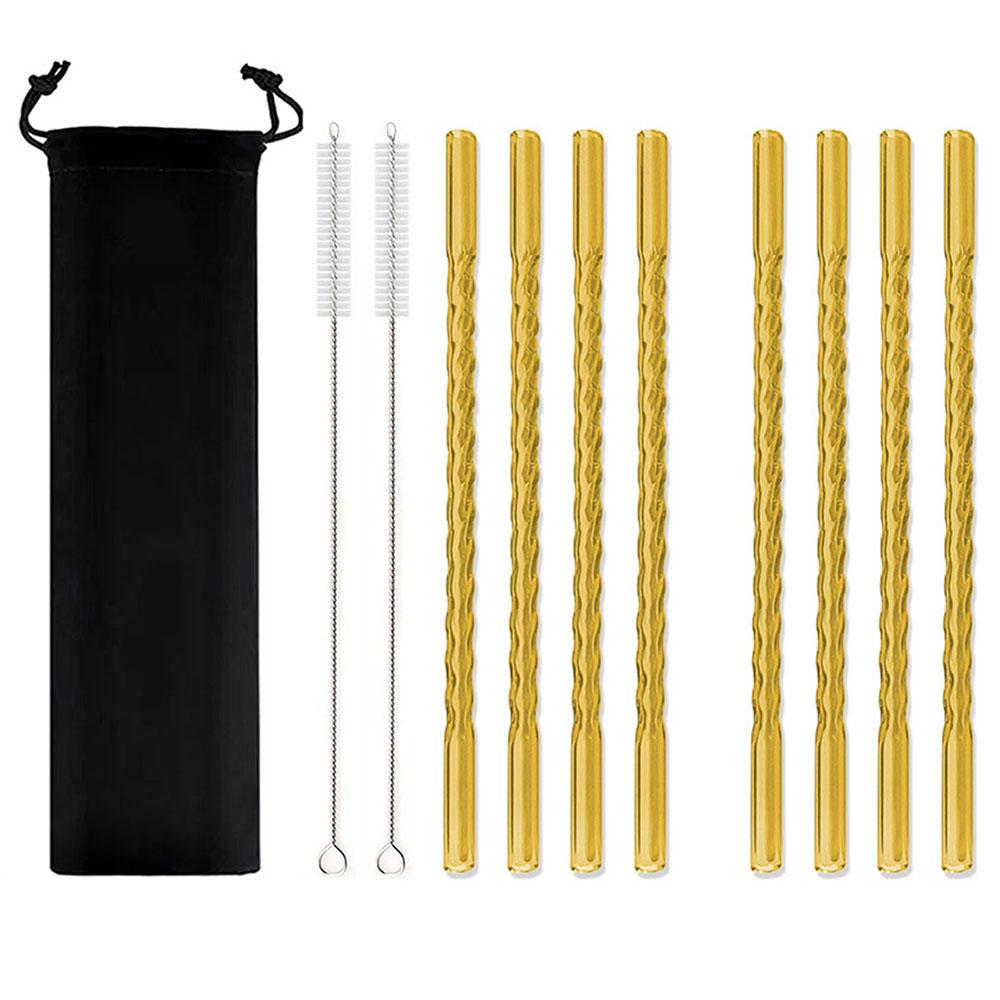 11Pcs Reusable Glass Straws Eco-friendly Drinking Straws for Smoothie Milkshakes Tea Juice Cocktail Straw with Brush Multi-Color