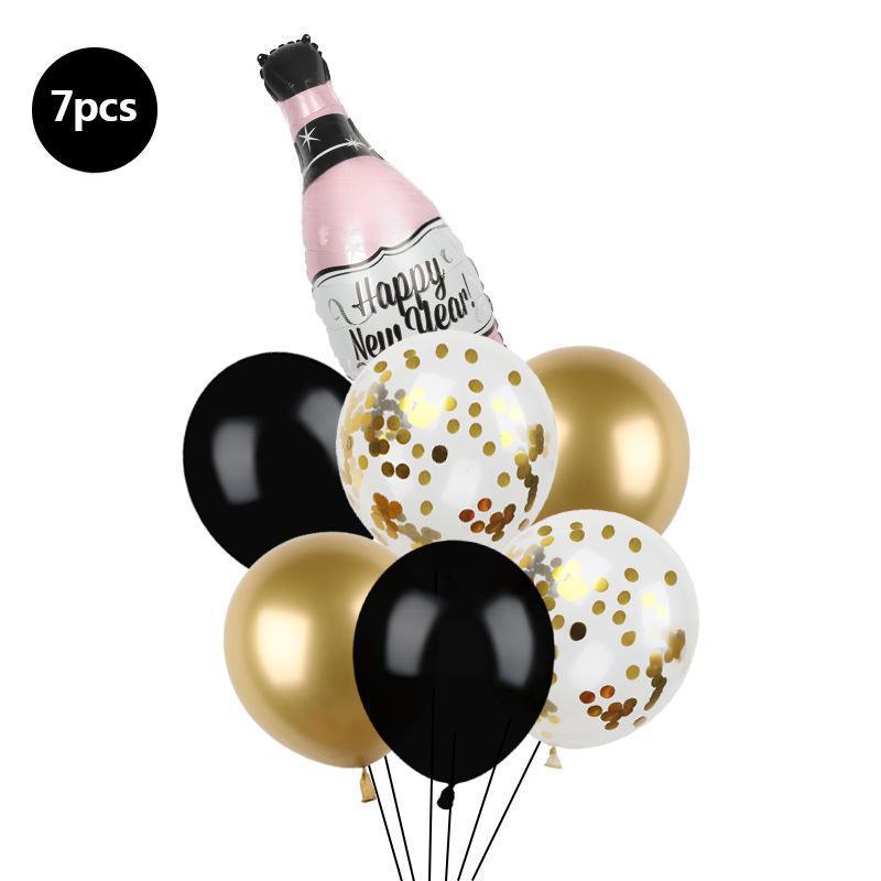 Набор из 7 штук Черное Золото Блестки С Новым Годом С Новым Годом Тема Латекс Алюминиевая Фольга Взлетающая Комбинация Воздушных Шаров