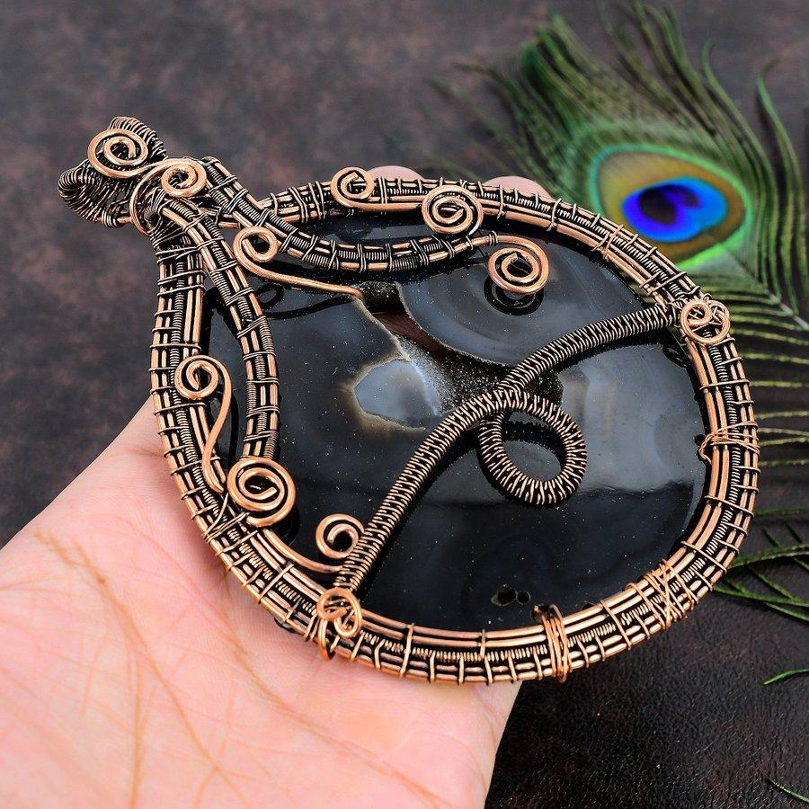 Black Botswana Druzy Copper Wire Wrap Jewelry Pendant 5.32 I2C72