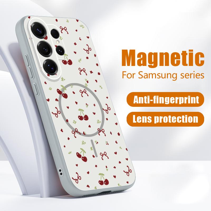 Магнитный Чехол Для Magsafe Для Samsung Galaxy S26 Ultra S25 Edge S24 Plus S23 FE S22 A17 A54 A55 A56 A57 5G Чехол С Рисунком Арбуза и Вишни