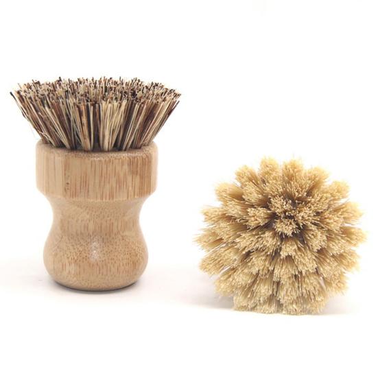 Dish Washing Brush Short Durable Bamboo Fiber Wooden Pot Brush for Home