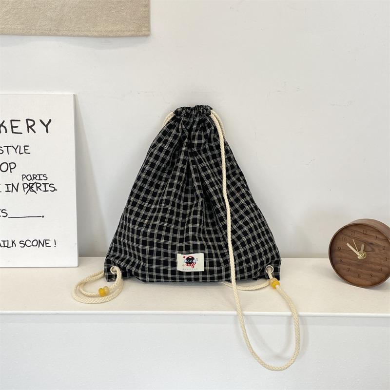 32 Новый модный тренд рюкзак на шнурке с бисером летний клетчатый холщовый рюкзак простой для поездок