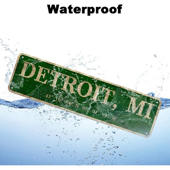 LINStore Detroit, MI City Sign Rustic Vintage Metal Art Wall Decor Office/Home/Classroom 4” X 16”